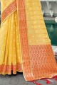 sari jaune avec tissage, organza à impression numérique