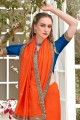 bordure de dentelle de soie orange saris avec chemisier