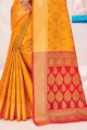 sari en soie patola jaune avec tissage