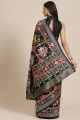 banarasi soie banarasi sari avec tissage en noir