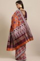 banarasi soie banarasi sari en orange avec tissage