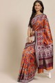 banarasi soie banarasi sari en orange avec tissage