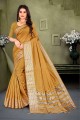 sari en coton et soie avec tissage beige