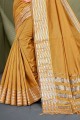 sari en coton et soie avec tissage beige