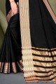 sari noir en tissage coton et soie