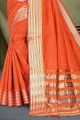 sari en coton et soie rouille avec tissage