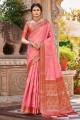 silk sari with zari in pink