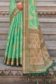 sari en soie vert d'eau avec zari