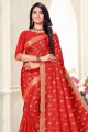 saris de soie imprimé en rouge