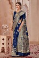 tissage de soie banarasi sari banarasi bleu avec chemisier
