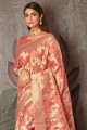 sari en coton tissage rose