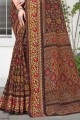 sari marron en coton imprimé