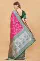 banarasi soie banarasi sari en rose avec zari, tissage