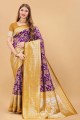 zari violet, tissage sari banarasi en soie banarasi