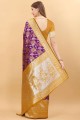 zari violet, tissage sari banarasi en soie banarasi