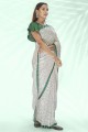 fil, georgette brodée sari blanc avec chemisier