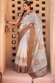 imprimé, tissage, sari gris en soie à bordure en dentelle avec chemisier