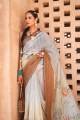 imprimé, tissage, sari gris en soie à bordure en dentelle avec chemisier