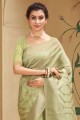 sari vert en organza avec zari, tissage