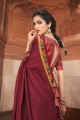 sari marron avec resham, zari, pierre, soie brodée