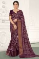 sari en coton violet avec imprimé