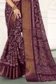 sari en coton violet avec imprimé