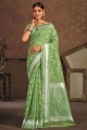 sari en coton vert avec zari, tissage