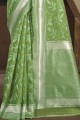 sari en coton vert avec zari, tissage