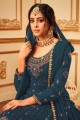 costume pakistanais bleu sarcelle brodé en georgette avec dupatta