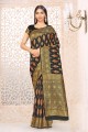 sari banarasi en coton noir avec tissage