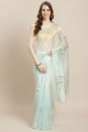 sari imprimé bleu ciel en coton