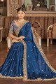 Zari, fil, sari brodé en organza Bleue