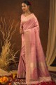 zari, sari de soie brodé en rose