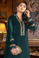 costume pakistanais en fausse georgette vert sarcelle avec broderie
