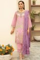 Costume pakistanais Georgette brodé en rose