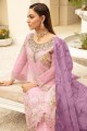 Costume pakistanais Georgette brodé en rose