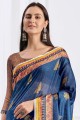 sari en crêpe bleu imprimé avec chemisier