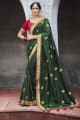 sari en soie vert avec zari brodé