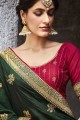 sari en soie vert avec zari brodé