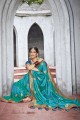 zari, sari turquoise en soie brodée avec chemisier
