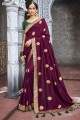 zari, sari brodé en soie bordeaux