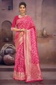 sari rose en soie avec zari, tissage