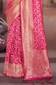 sari rose en soie avec zari, tissage