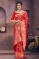 zari,tissage sari rouge en soie avec chemisier