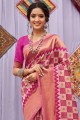 sari en coton rose avec tissage
