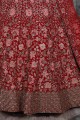 velours rouge nuptiale lehenga choli en brodé