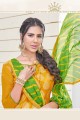 couleur jaune Banarasi costume jacquard churidar sombre