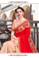 rouge & art couleur pêche soie, georgette & sari net