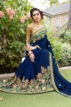 couleur bleue sari de soie de coton