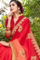 couleur rouge georgette de soie sari